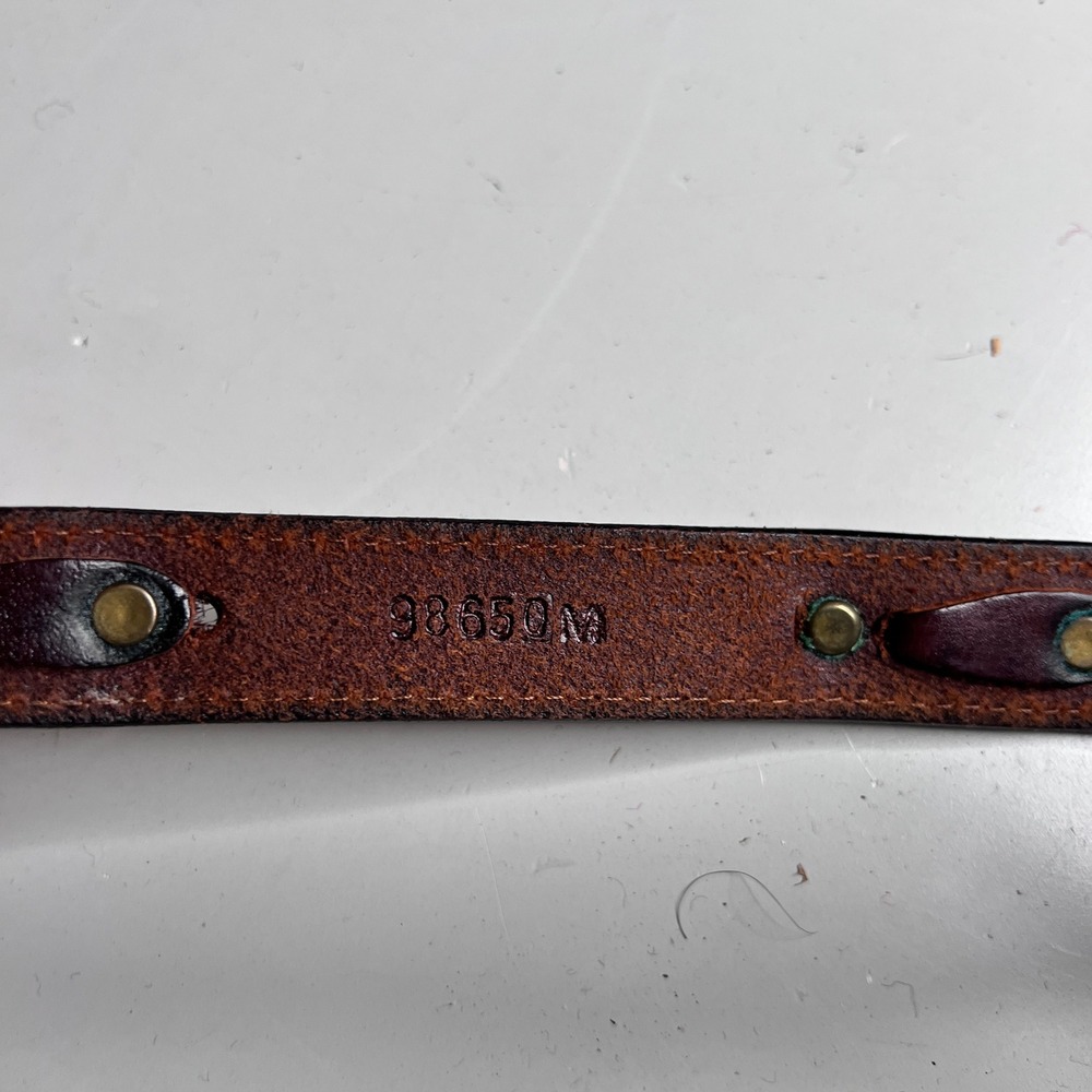 Fossil Vintage Brown Leather Belt Brass Link Hardware 98650M Size Medium - Picture 5 of 9